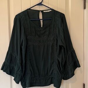 Roller Rabbit Forest Green Embroidered Peasant Top